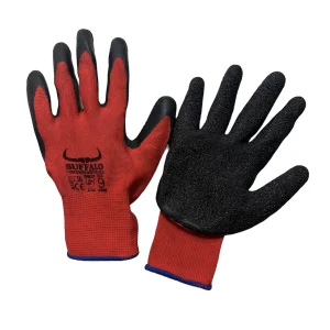 BUFFALO LATEX COATED SAFETY GLOVES – BLACK/RED 12PK  Size10 XL